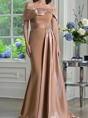 NWT Marsoni by Colors M347 Mother of the Bride Off Shoulder Antique Gold Size 16